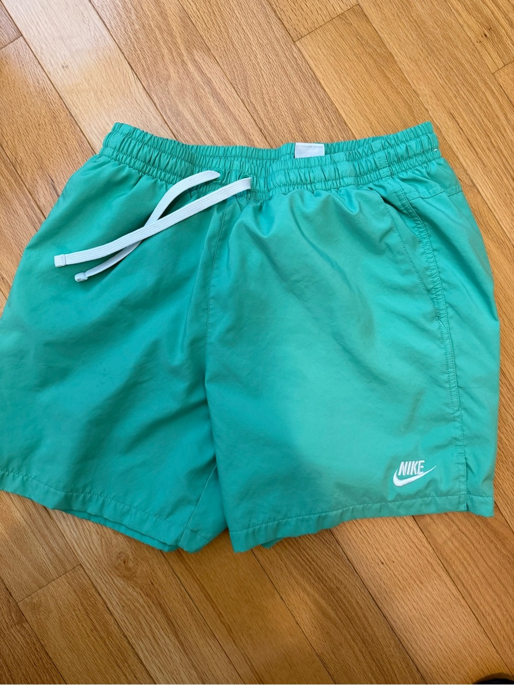 Nike Men's Teal Green Athletic Shorts with White Drawstring